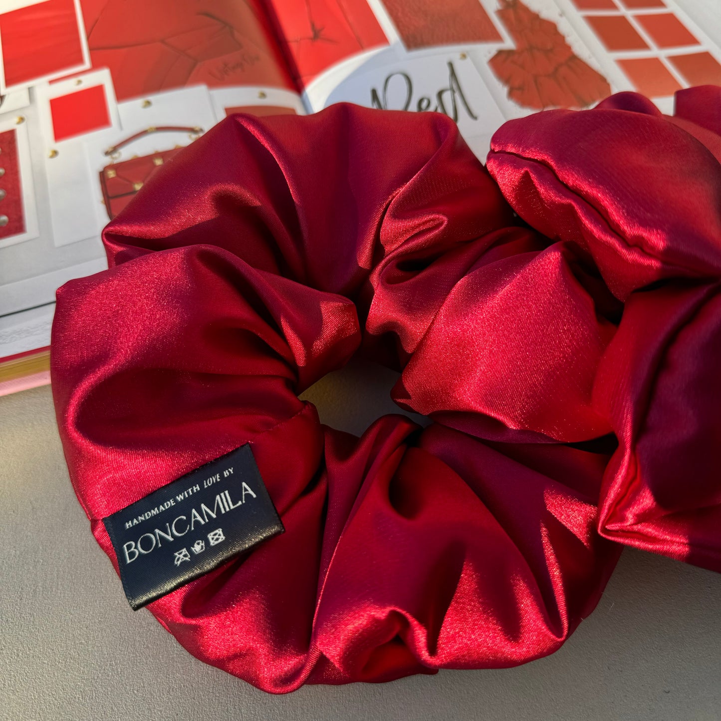 Luxury Plush Silk Oversized Burgundy Hair Scrunchie Handmade