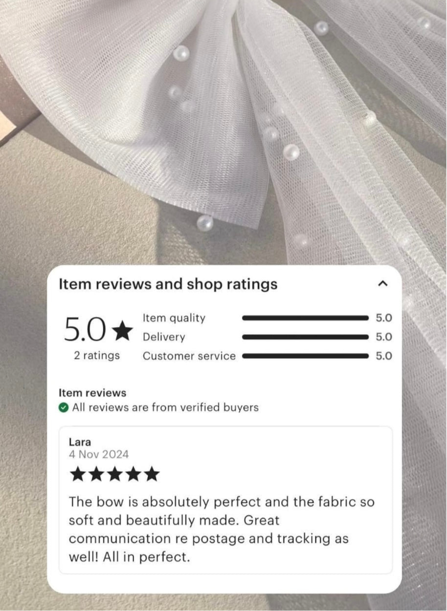 Bridal Hair Bow White Tulle Pearl Handmade