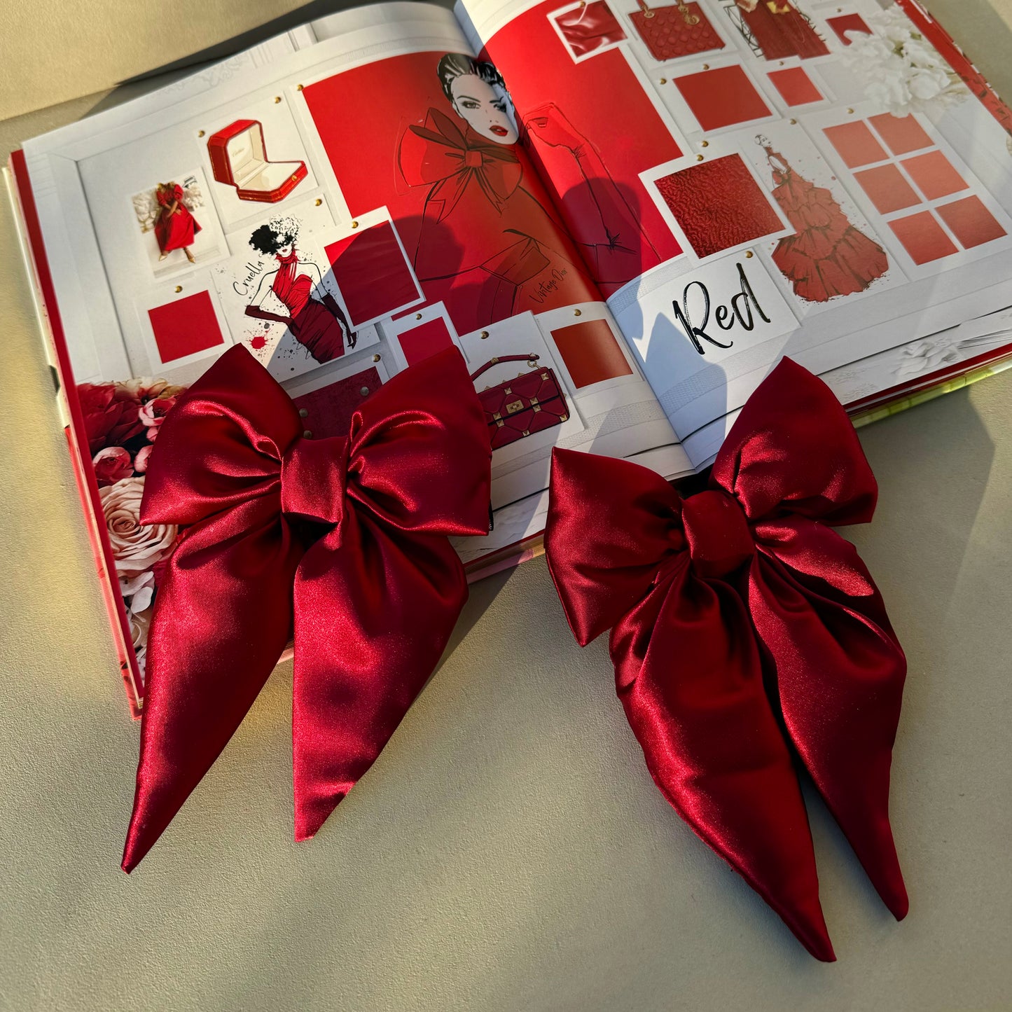 Luxury Plush Silk Hair Bow in Burgundy Handmade