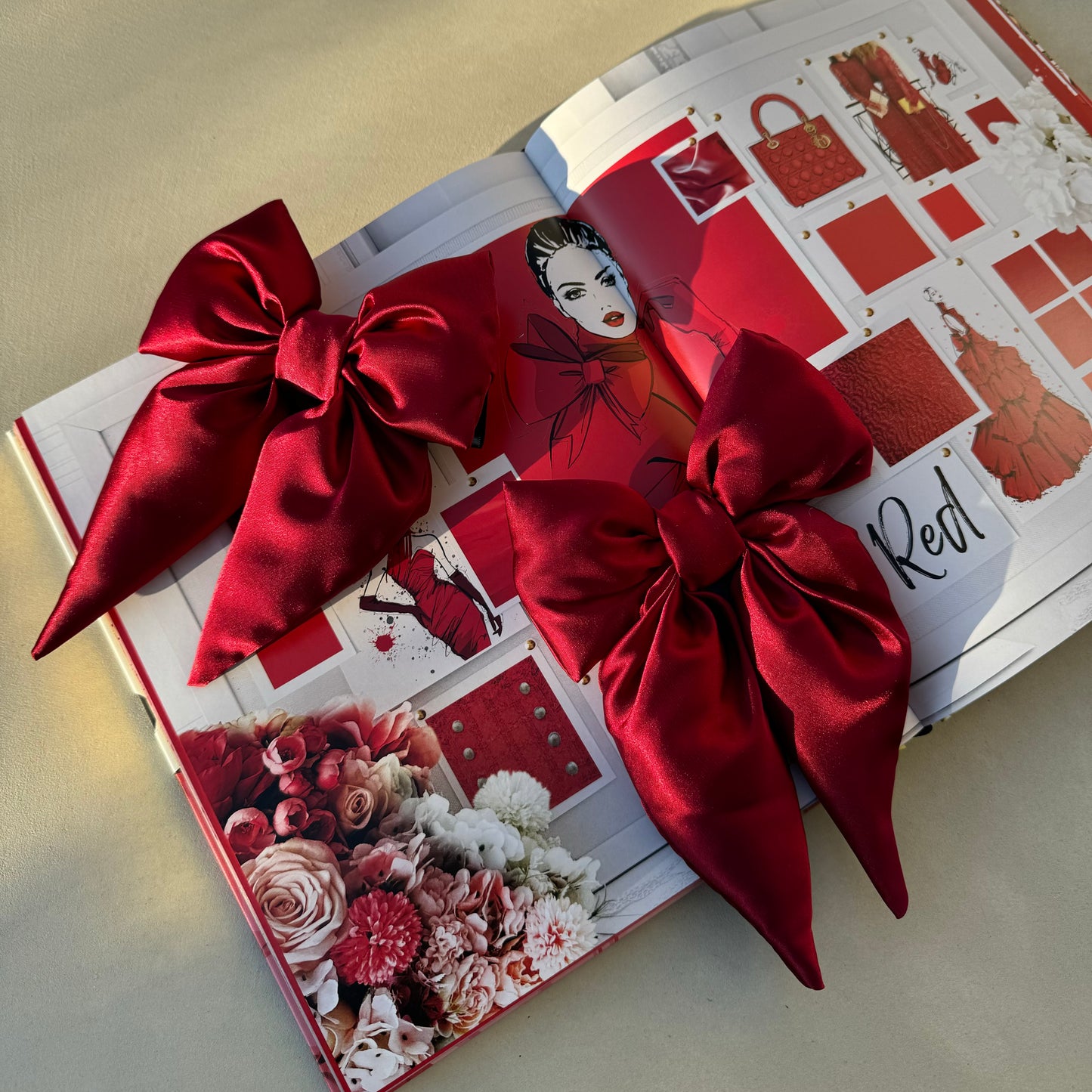 Luxury Plush Silk Hair Bow in Burgundy Handmade