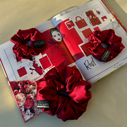 Luxury Plush Silk Oversized Burgundy Hair Scrunchie Handmade