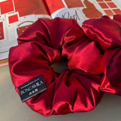 Luxury Plush Silk Oversized Burgundy Hair Scrunchie Handmade