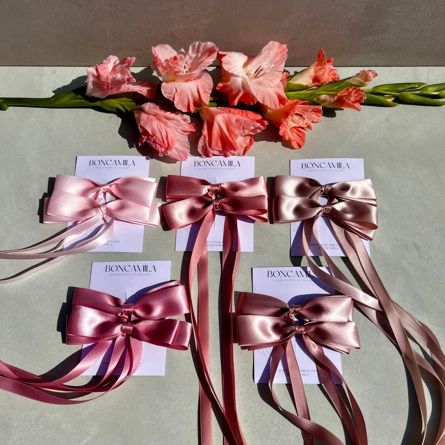 ELENKA's Deluxe Satin Ribbon Set of Hair Clips Handmade