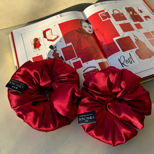 Luxury Plush Silk Oversized Burgundy Hair Scrunchie Handmade