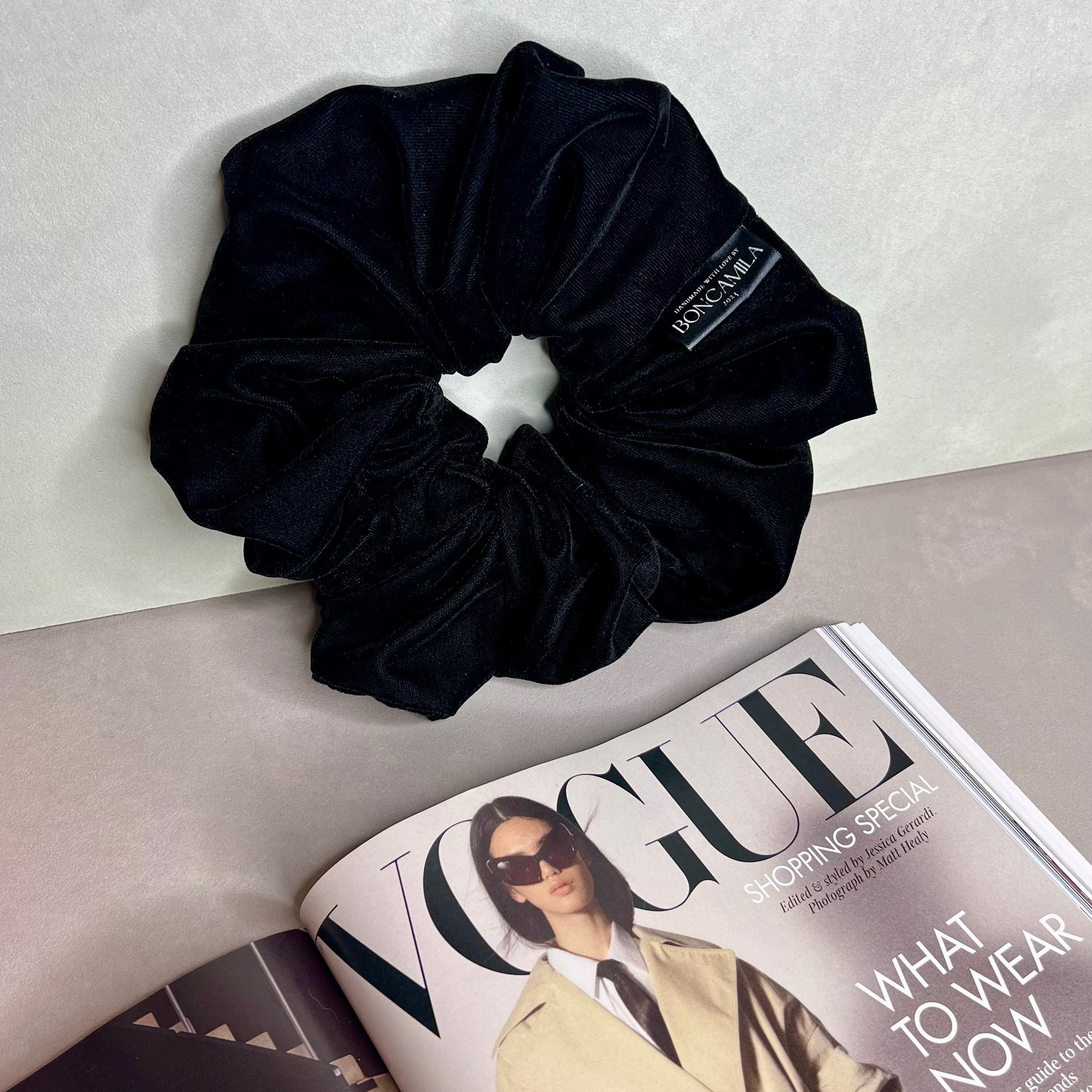 Elegant Velvet Hair Scrunchie Handmade-Luxury Hair Accessories-Fashion Accessories-Scrunchie-Velvet-Christmas-Black-Boncamila